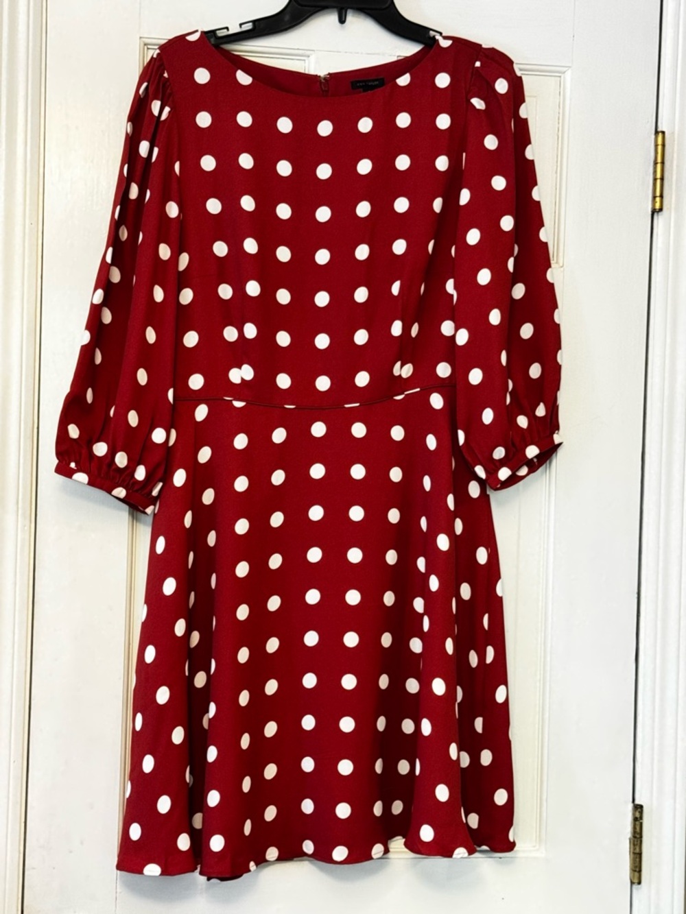 Ann Taylor Red with White Polka Dots Long Sleeve Fit-and-Flare Dress